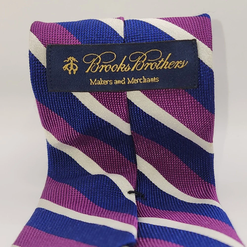 Brooks Brothers Necktie Mens OS Purple Navy Blue Silk Repp Stripe Made in USA
